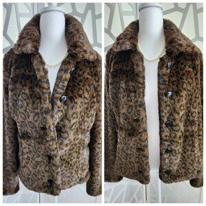 Elegant Faux Fur Leopard Print Jacket  Size S/M